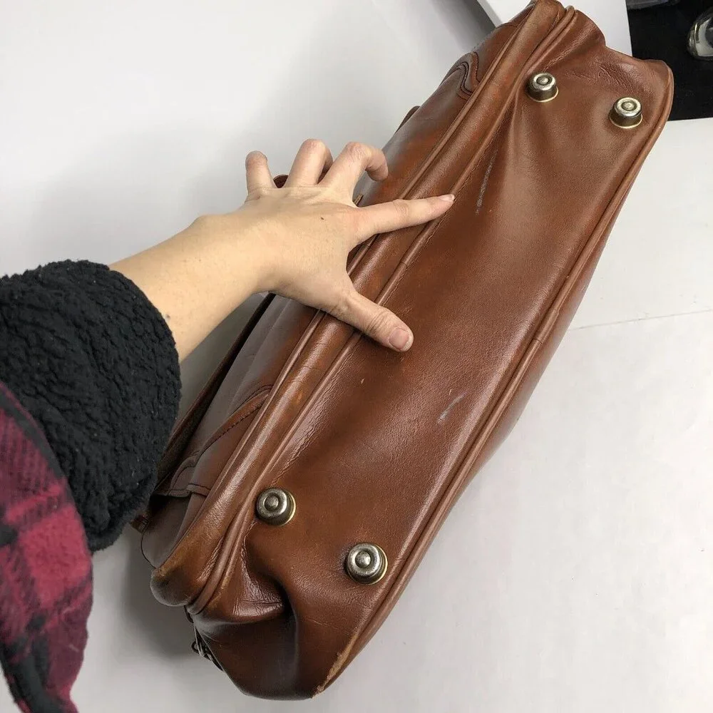 Vintage Sears Briefcase Carry-on Brown Travel Bag Luggage Faux Leather 21”x12.5”